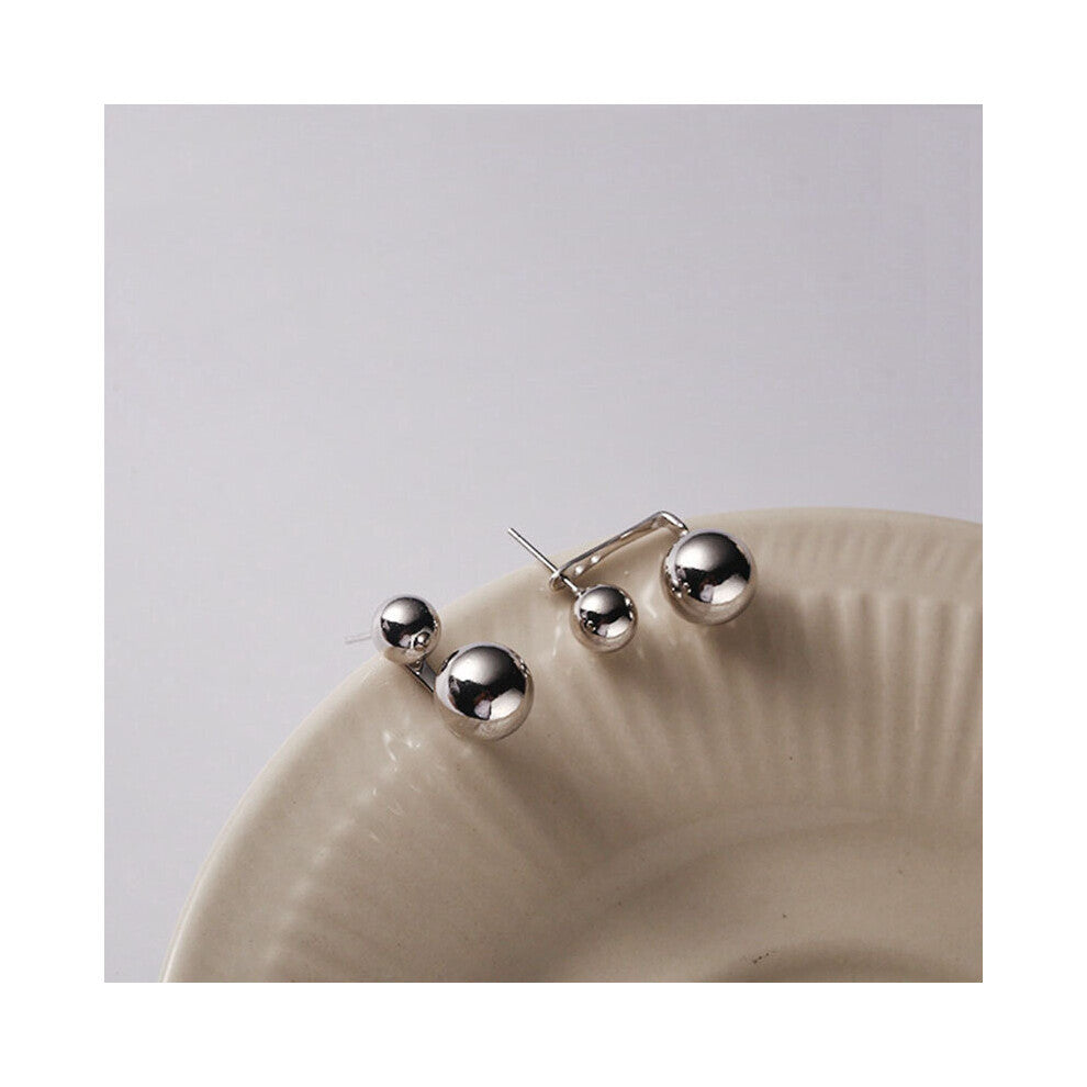 Real 925 Sterling Silver Back Hang Round Ball Stud Earrings for Women Glossy Earrings Minimalist Jewelry