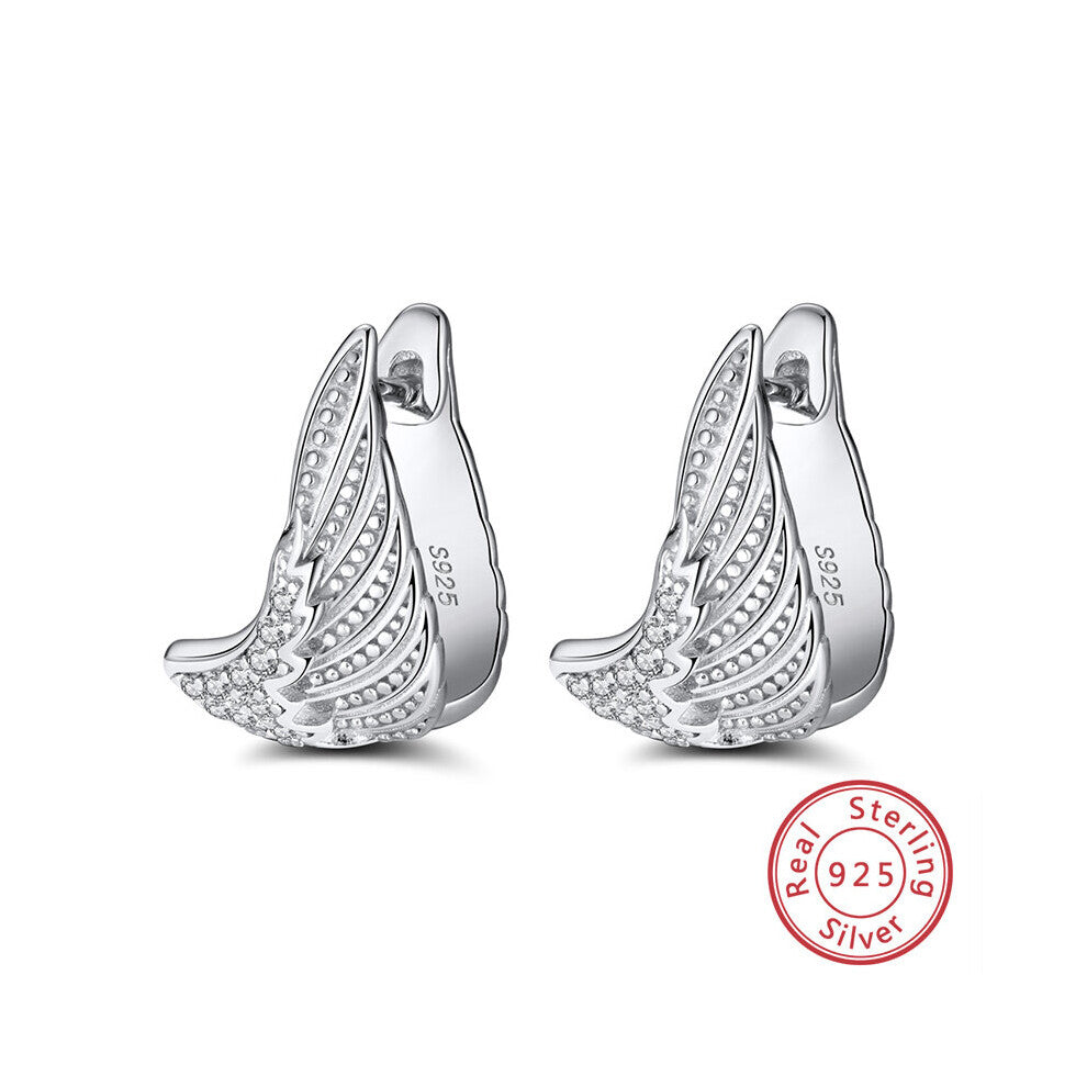 925 Sterling Silver Angle's Wings Clip Earrings with Zircon Stone for Women Teen Ear Cuffs Jewelry SE341