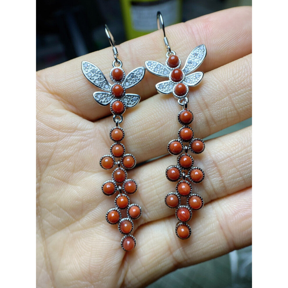 Jewellery bijoux femme hoops earrings gemstones aretes de moda South Red Agate 30 grain inlaid earrings S925 inlay