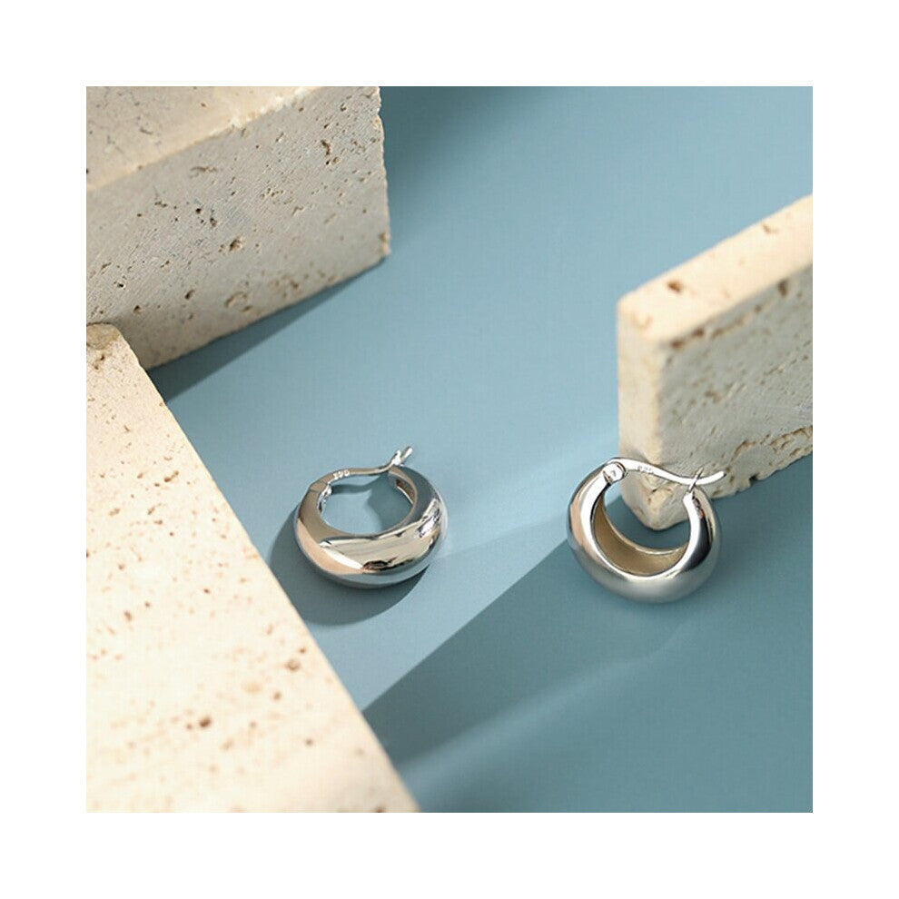 925 Sterling Silver Thick Round Hoop Earrings Glossy INS Temperament Top Earrings for Women 925 Jewelry