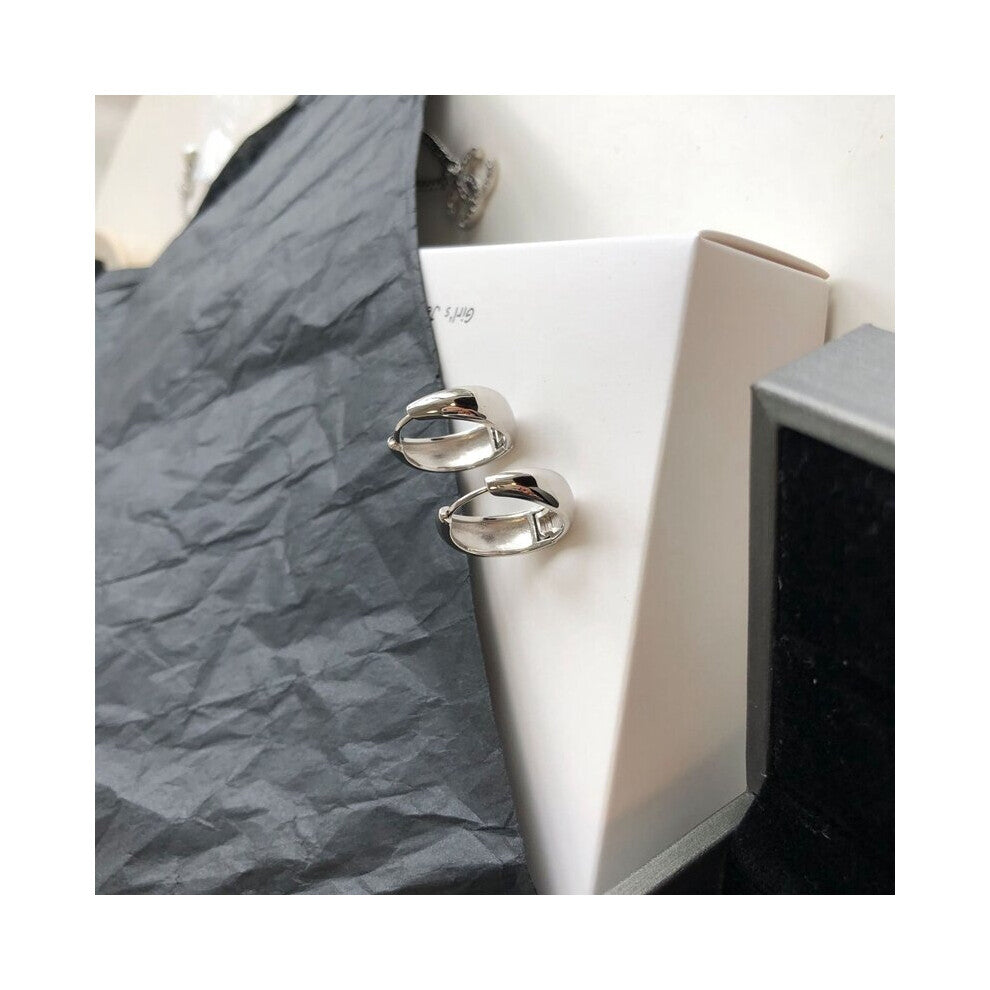 925 Sterling Silver Glossy Thick Hoop Earrings Round Minimalist Classic Earrings for Women Fashionable Jewelry