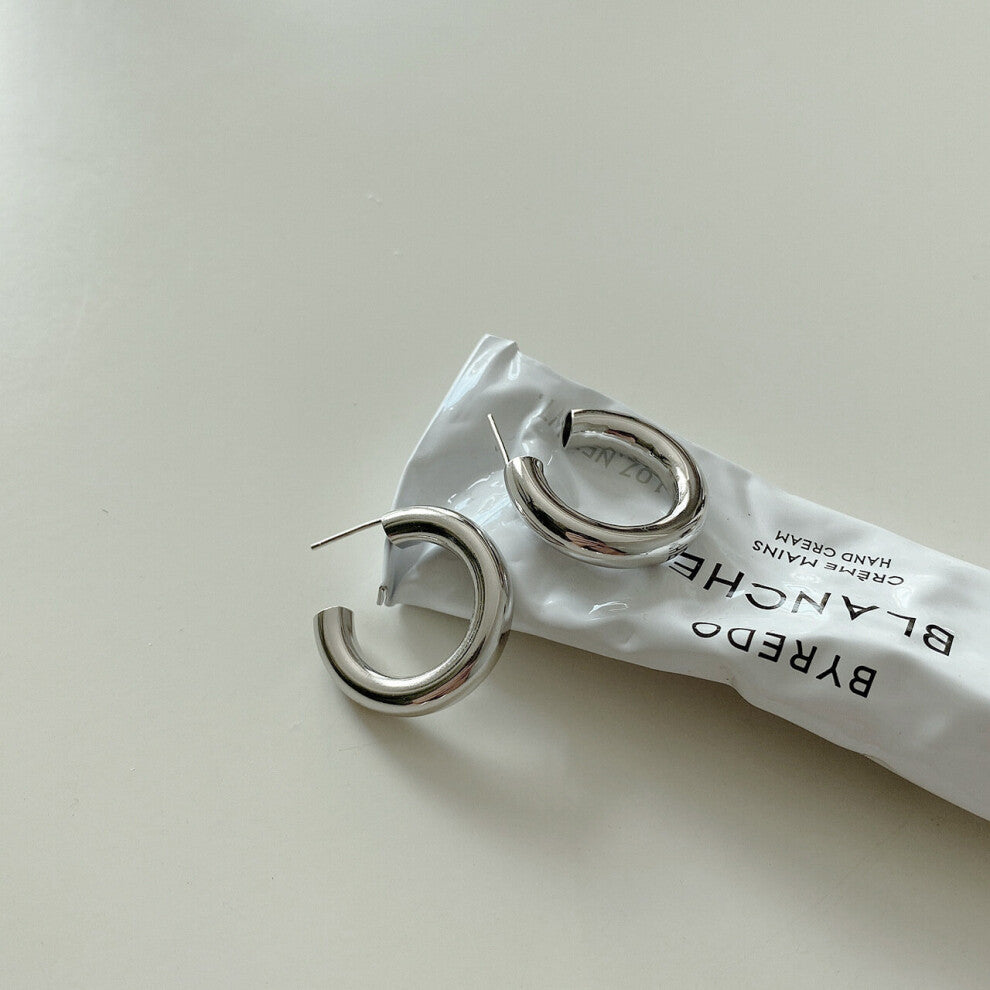 18k 925 Sterling Silver Thick Big Hoops for Women Girl Round Tube Statement Stud Earrings for Girls Gift Huggie Jewelry