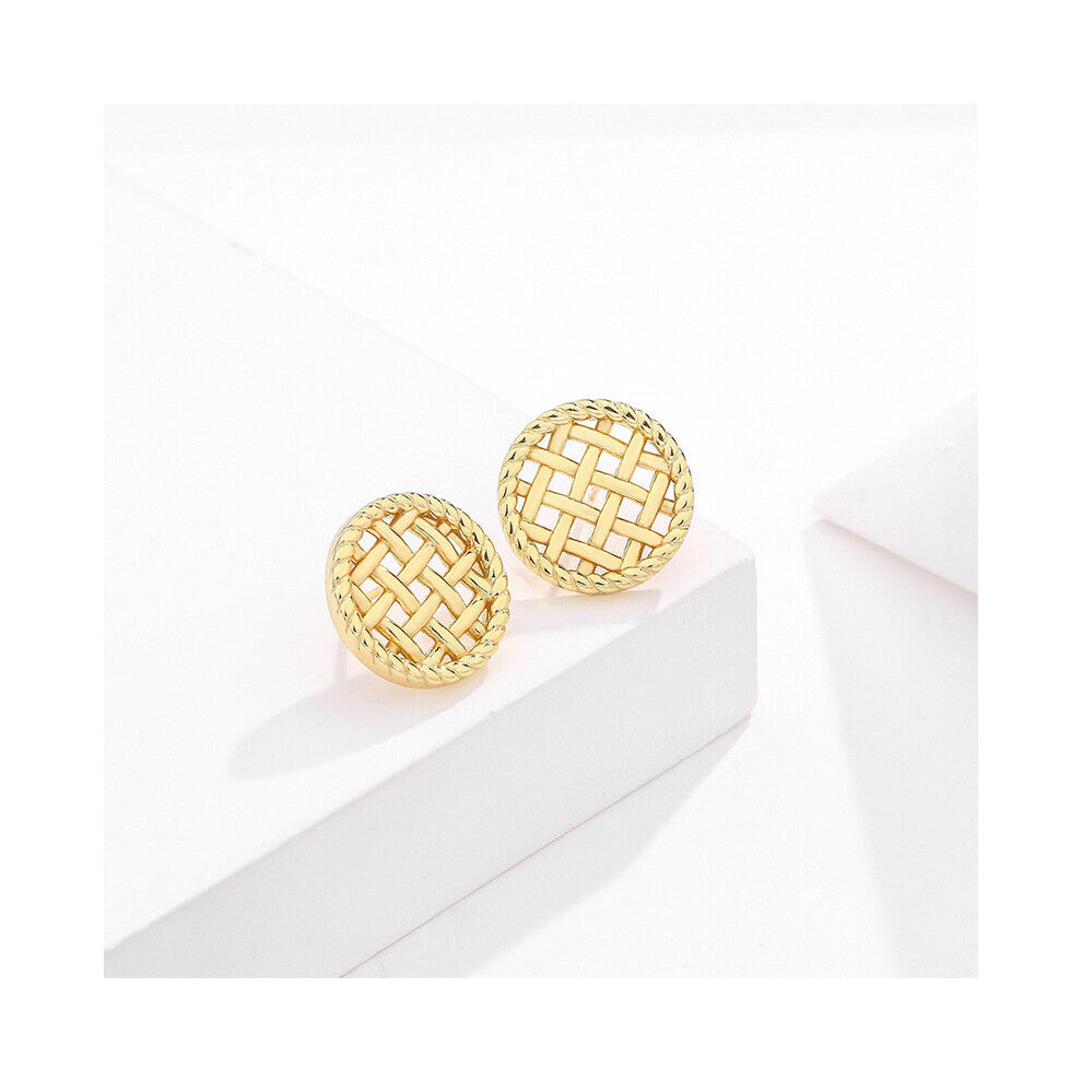 925 Sterling Silver Unique Golden Round Button Stud EarringsEthnic Personality Minimalist Accessories Fine Jewelry
