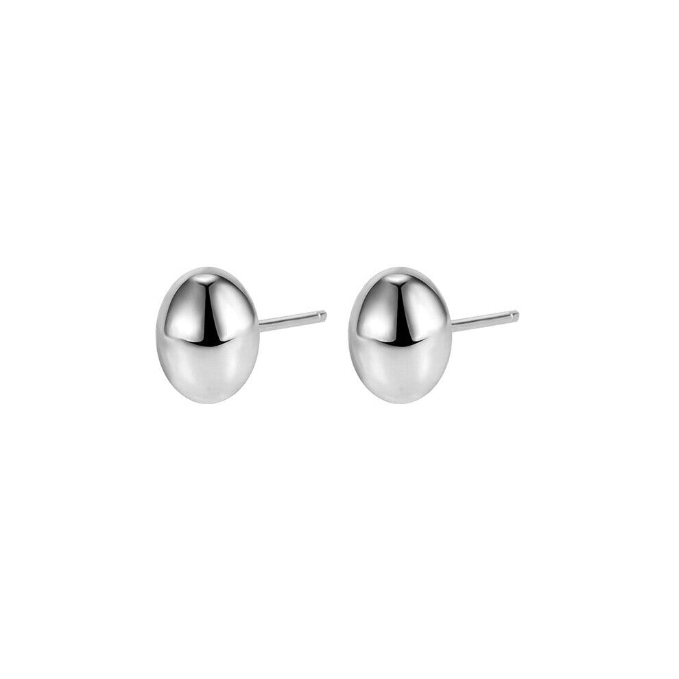 S925 Sterling Silver Glossy Egg-shaped Beanie Earrings and Style Small Beanie Round Earrings