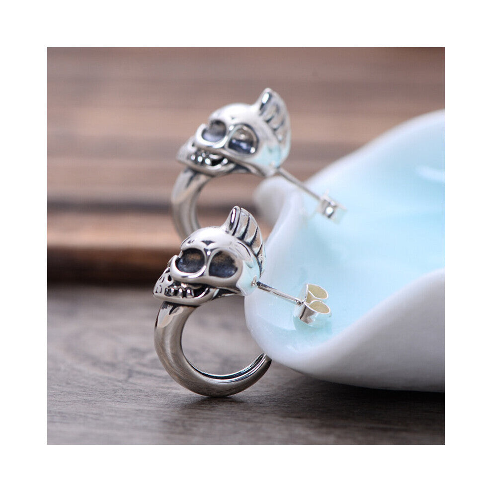925 Sterling Silver skull Stud Mens Punk Skeleton Biker Jewelry Earrings earring A2038