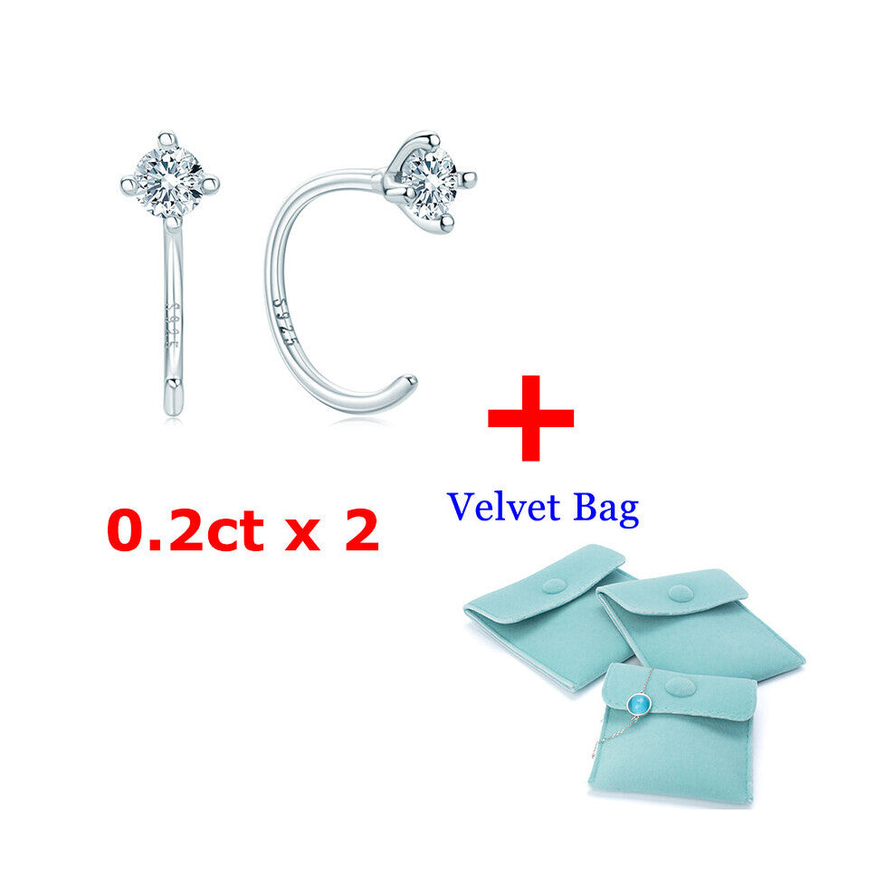 D Moissanite Half Small Piercing Hoop Hoops Studs Earrings for Cartilage Women Girls Sensitive Ears Sterling Silver Cuff