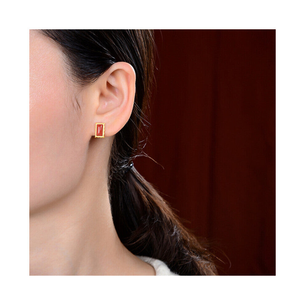 Natural Meaty Agate Square Earrings for Women Real Ear Hoops 925 Silver Minimalist Brincos Gemstone