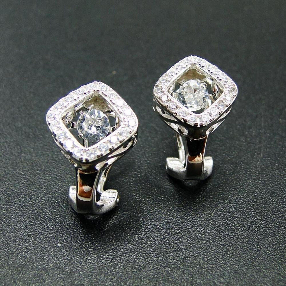 Hot Selling 925 Sterling Silver Dancing Diamond Dancing CZ Womens Stud Earrings For Engagement - Party - Birthday Gift