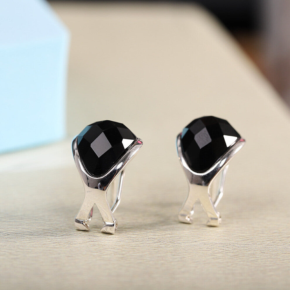 Faceted Agate Studs Earrings Women Water Drop Brincos Glossy 925 Sterling Silver Ear Buckles Minimalism