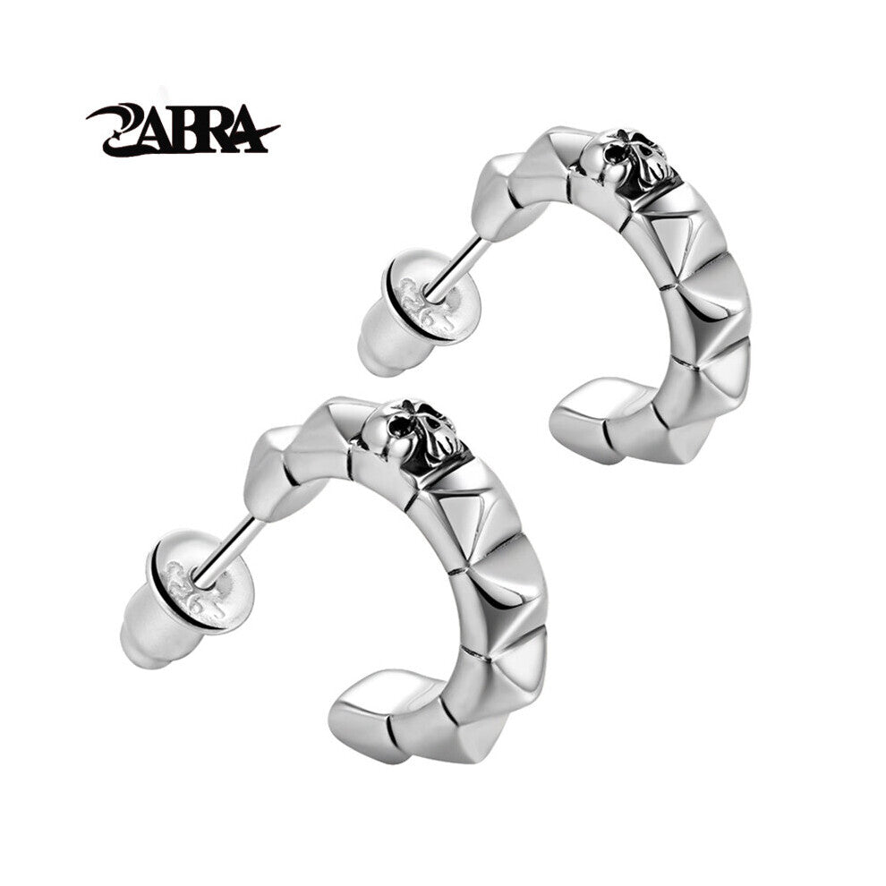 Real 925 Silver Punk Skull Stud Men Earrings Vintage Earring For Man Skeleton Biker Male Sterling Silver Jewelry