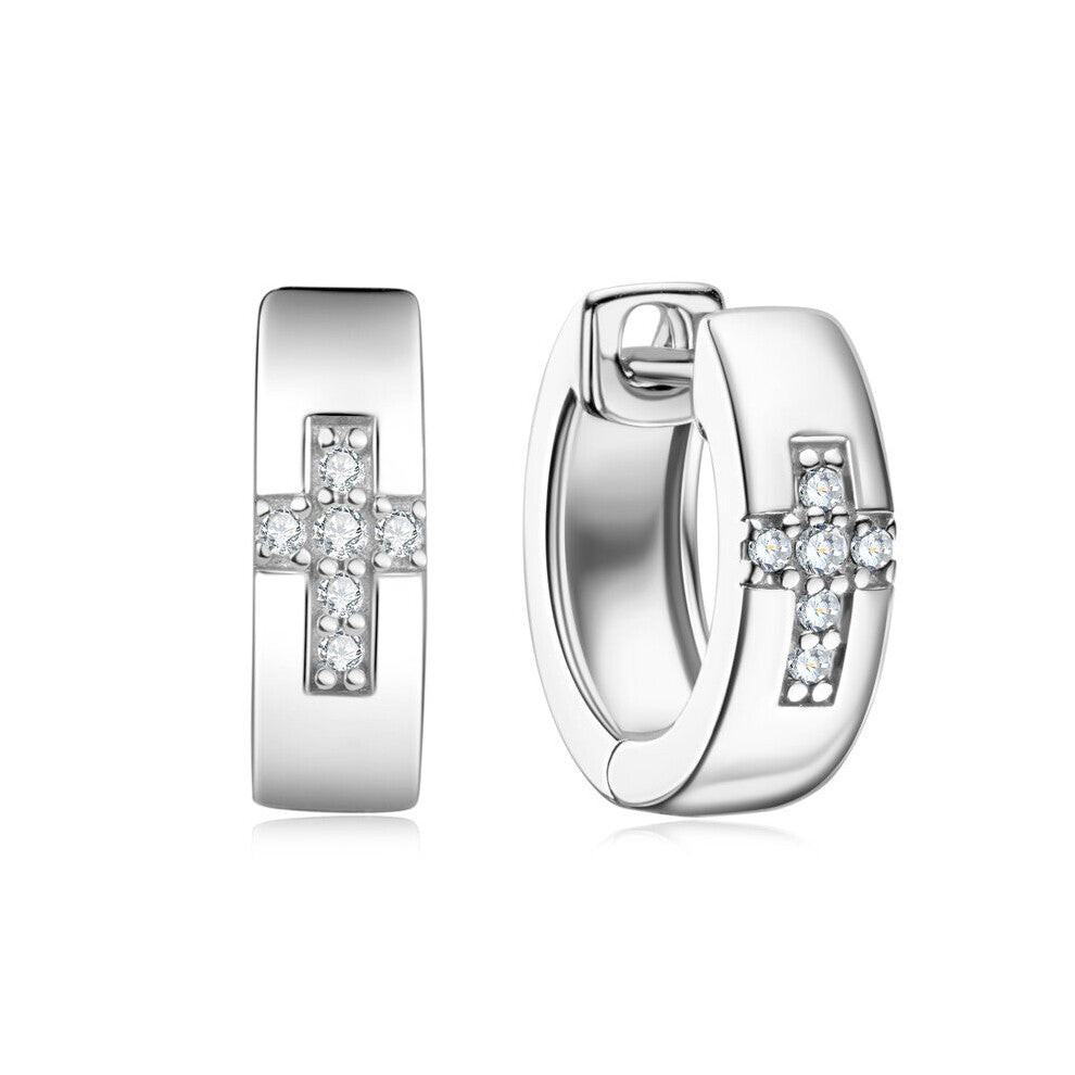 Moissanite Diamond Cross Men's Earrings Huggie Hoops Earring for Women Sterling Silver Earrings Fine Jewelry Birthday Gift