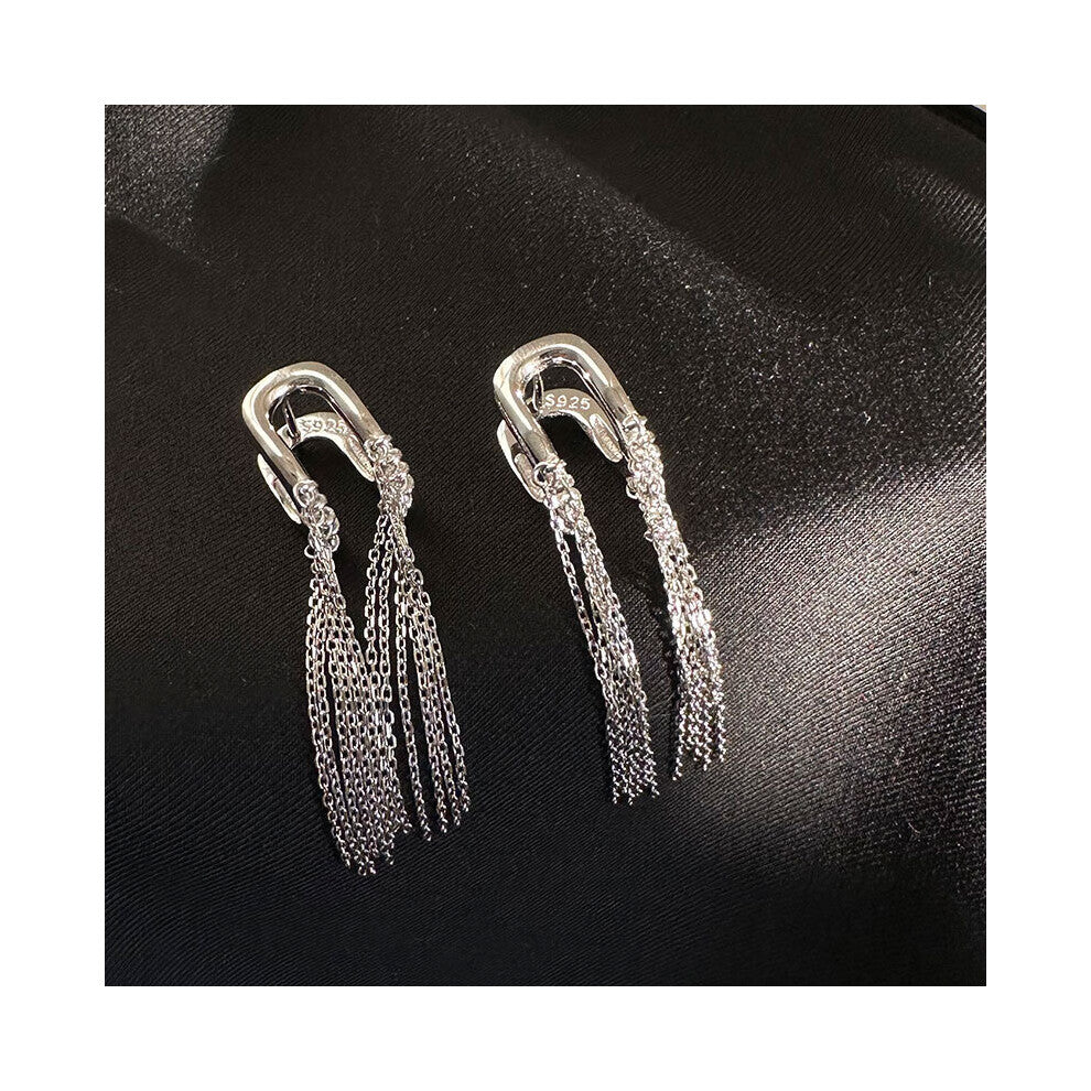 925 Sterling Silver Tassels U-shaped Earrings For Women Formal Fine Jewelry