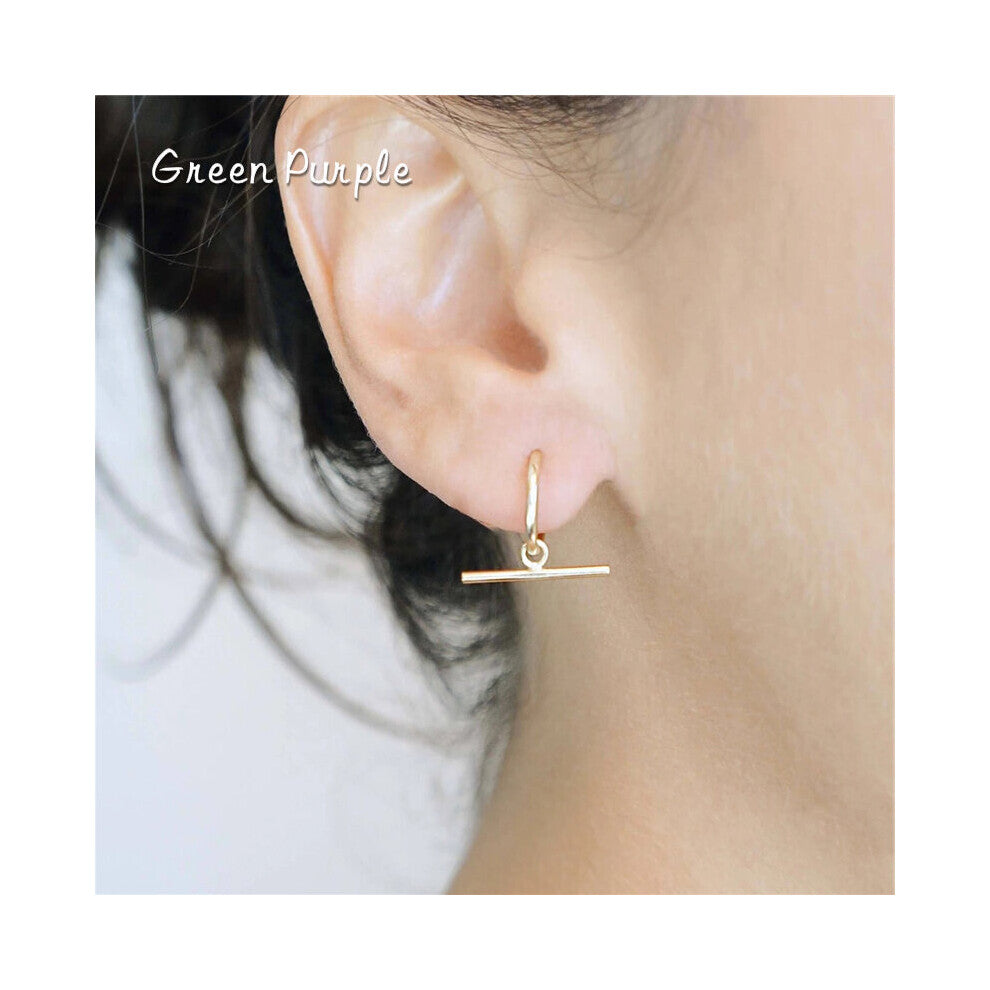 14K Filled T Hoops Earrings 15MM Fine Jewelry Minimalism Brincos Vintage Pendientes Oorbellen Boho Women Earrings