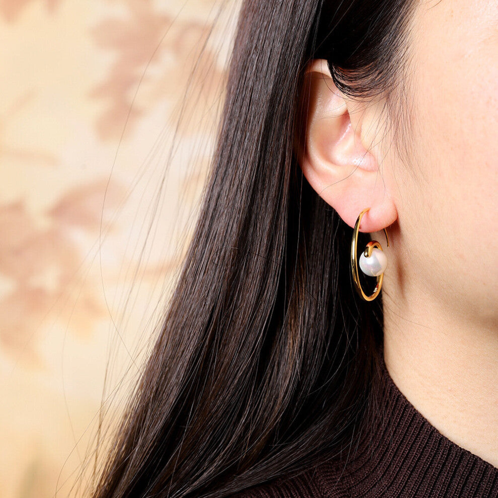 Creative Spiral Pearls Studs Earrings for Women Real 925 Sterling Silver Brincos Natural Freshwater Pearls Hoops Golden