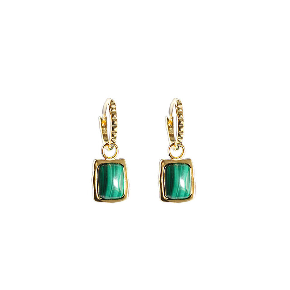 Square Natural Turquoise Malachite Earrings for Women Golden 925 Sterling Silver Hoops Earrings Brincos Gems