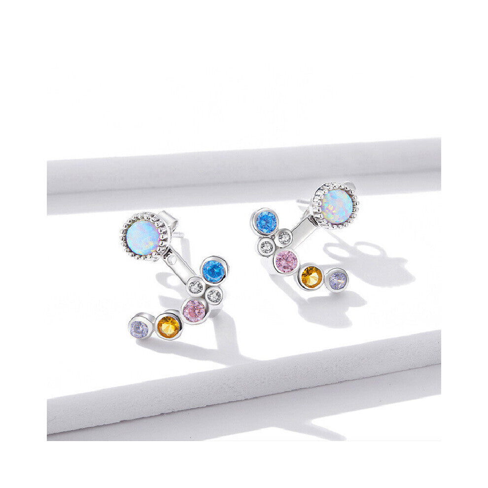 S925 Sterling Silver Inlaid Zircon Opal Colorful Bubble Earrings Female Girl Japanese And Light Earrings