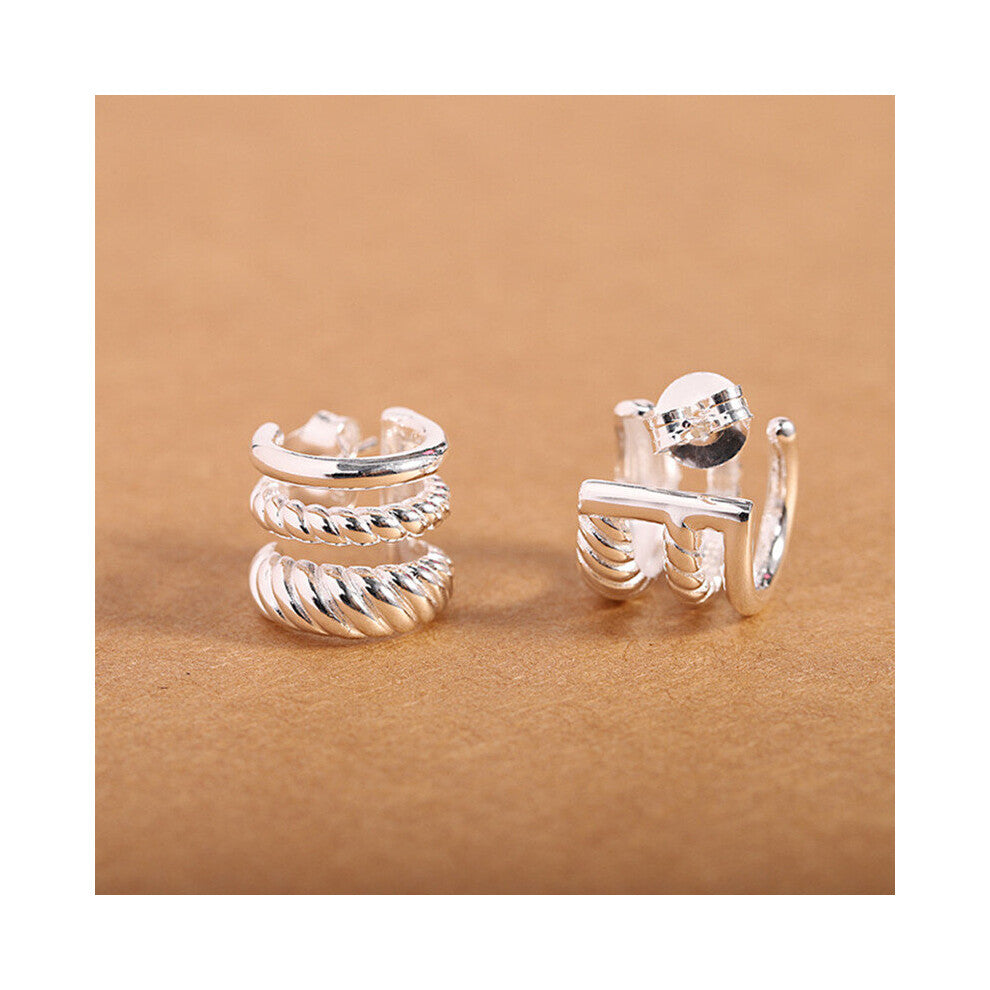 Big Hollow Triangle Studs Earrings for Women Glossy Silver Geometric Brincos 925 Sterling Silver Curved Earrings