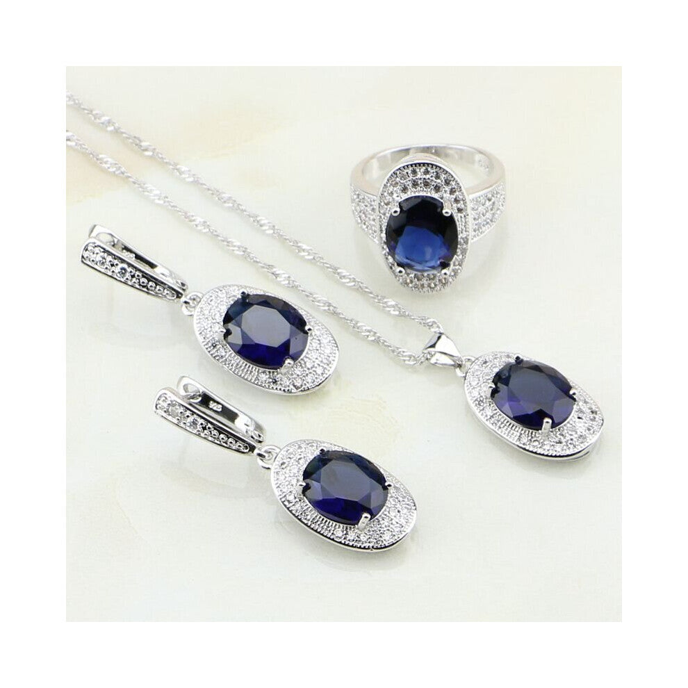 Oval Cubic Zirconia Crystal 925 Sterling Silver Bridal Jewelry Sets For Women Wedding Earrings-Pendant-Necklace-Ring