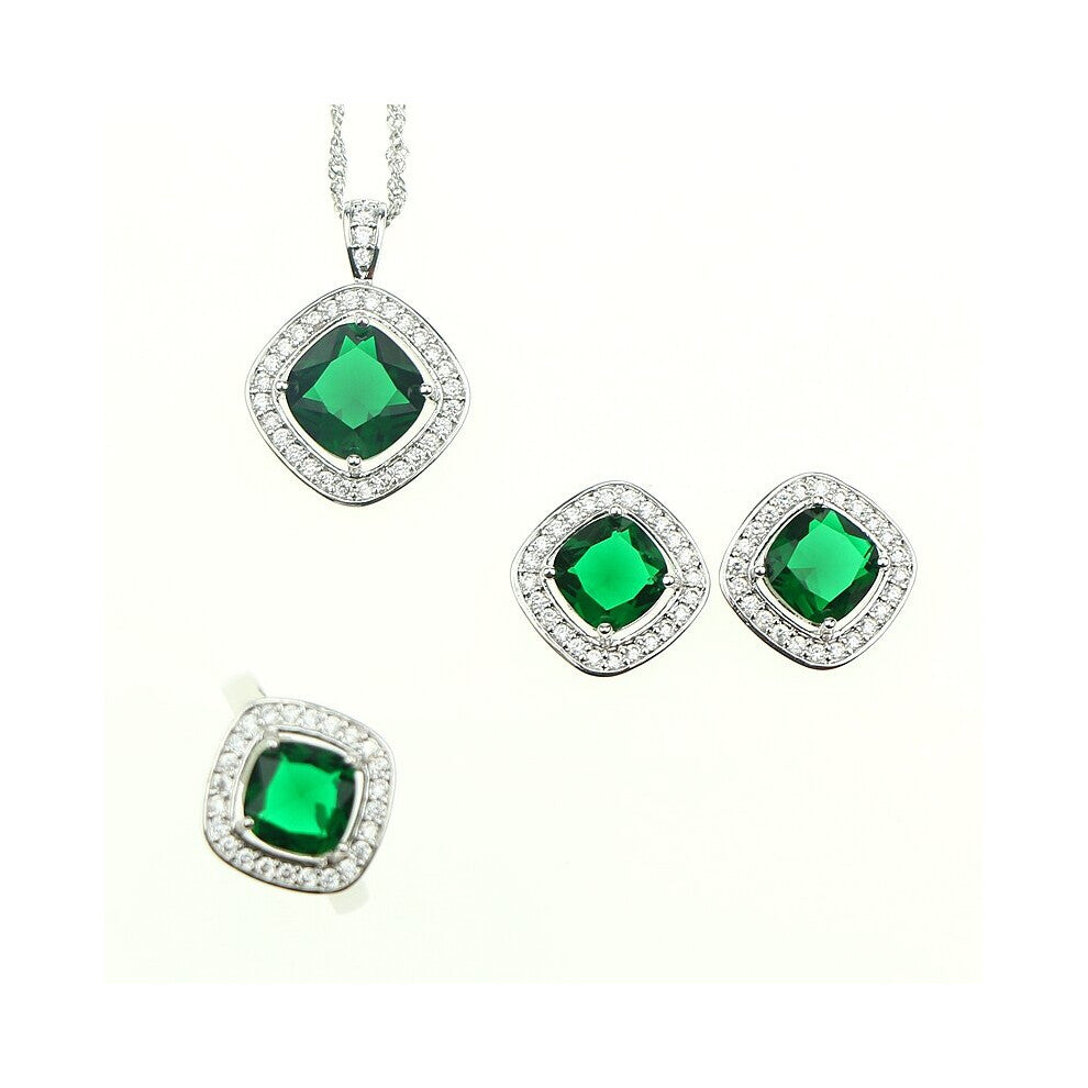 Green Cubic Zirconia Zircon Jewelery Sterling Silver 925 Jewelry Sets For Women Wedding Necklace-Ring-Earrings-Pendant