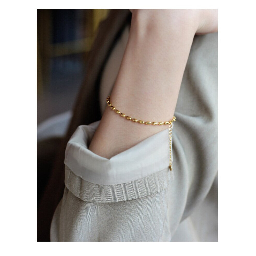 Mirror Silver Rice Beads Bracelets for Women Glossy 925 Sterling Silver Jewelry Ins Stylish Minimalism Bangles