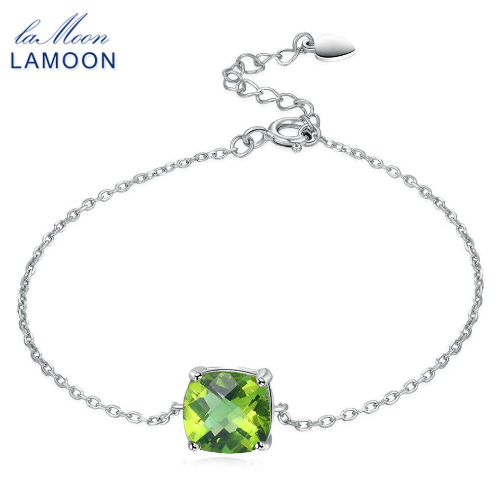 Lamoon 925 Sterling Silver 1.3ct 100% Natural Square Green Peridot Bangles&Bracelets For Women Fine Jewelry LMHI015