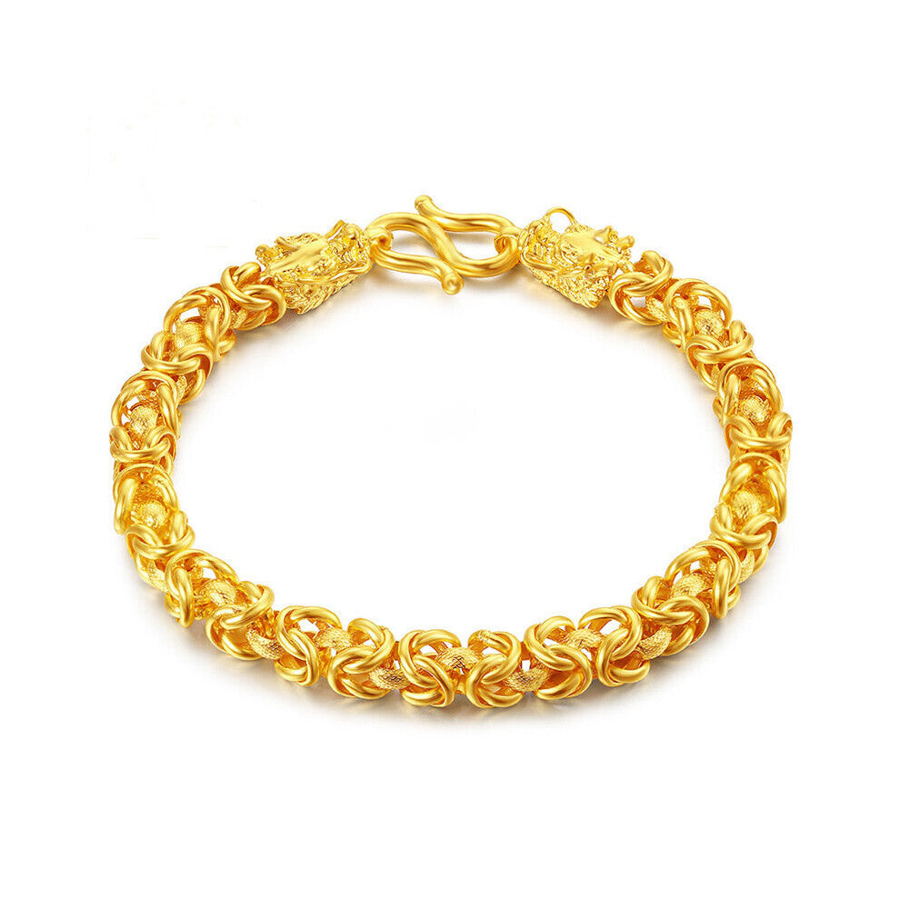 Domineering 24k Yellow Plated Jewelry Bracelet for Men Head Rope Retro Glossy Faucet Bracelets Bangles Fine Jewelry
