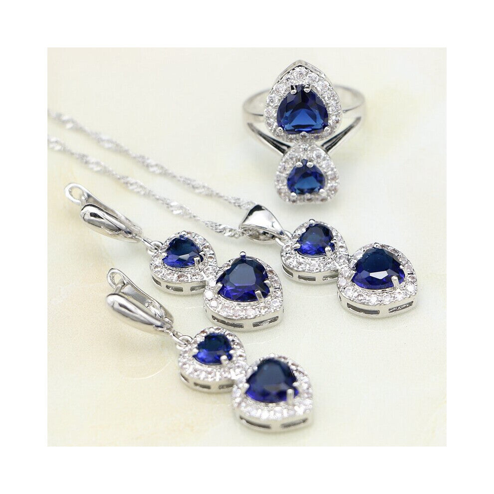 Jewelry Sets 925 Sterling Silver For Women Cubic Zirconia Drop Earrings-Pendant-Necklace-Ring Set Wedding Decoration
