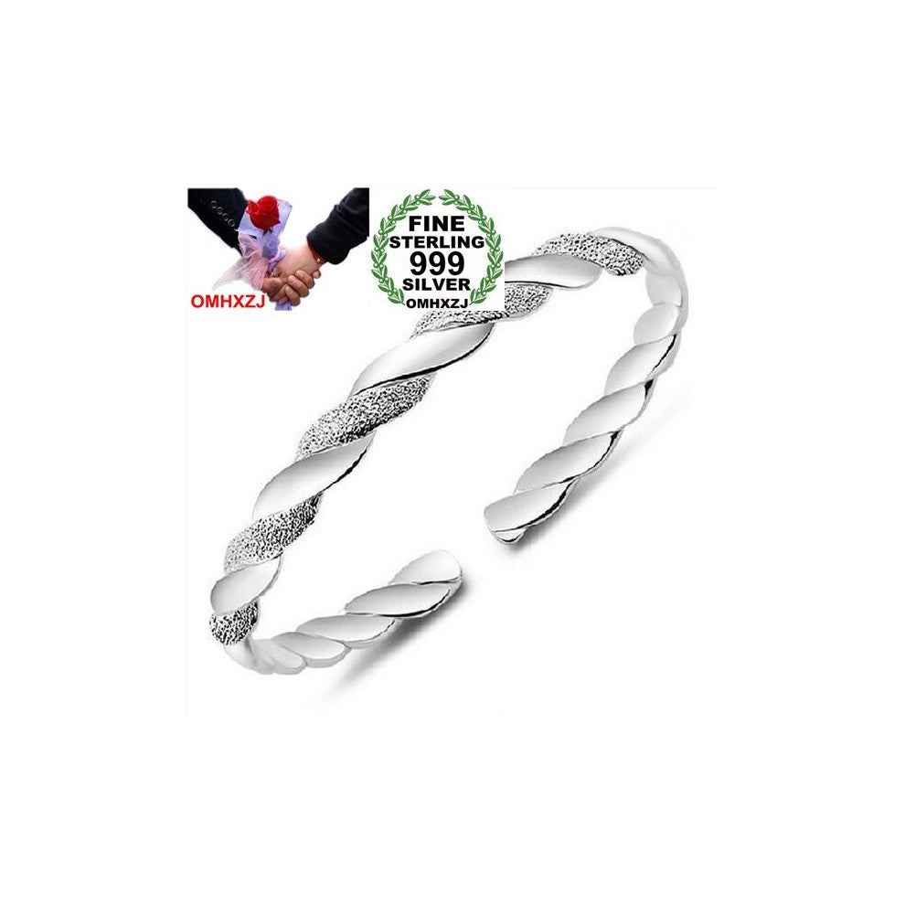 jewelry geometric Love Intertwine woman kpop star Fine 999 Sterling Silver Bangles SZ07 adjustable