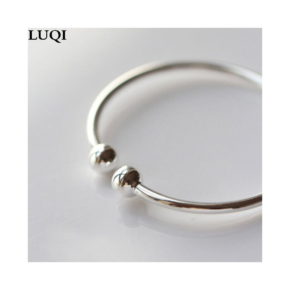 Women's S925 Silver Glossy Thin Open Bracelets QIANXI