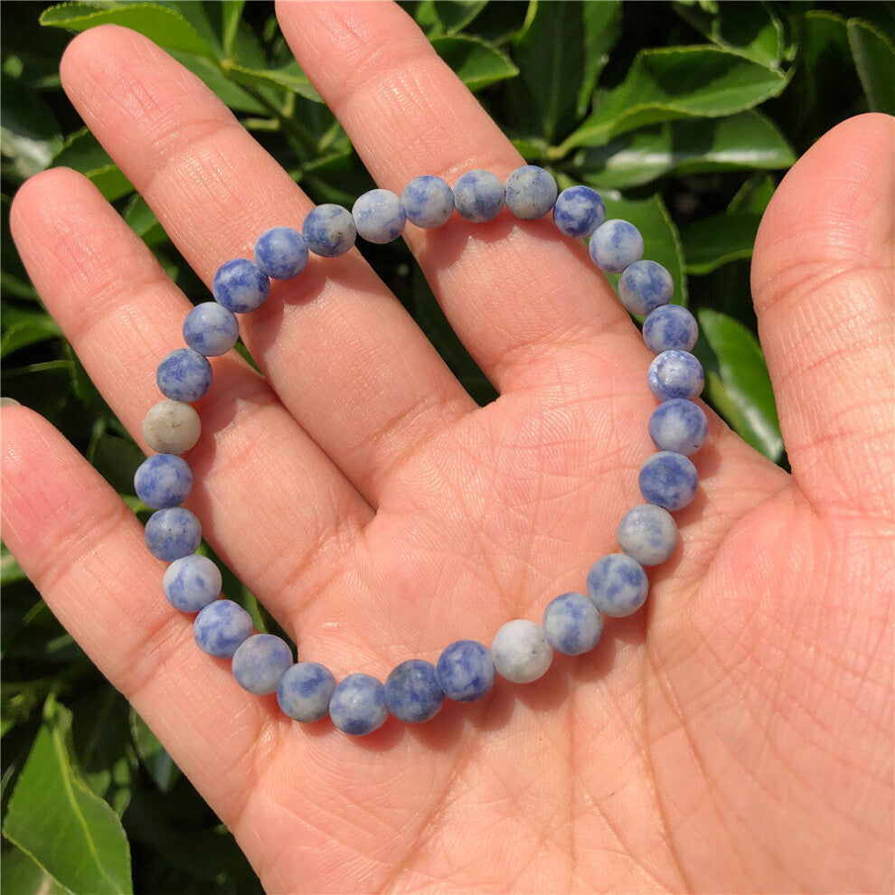 1 Pc Fengbaowu Natural Stone Matte Spot Sodalite Bracelet Round Bead Crystal Reiki Healing Jewelry Gift