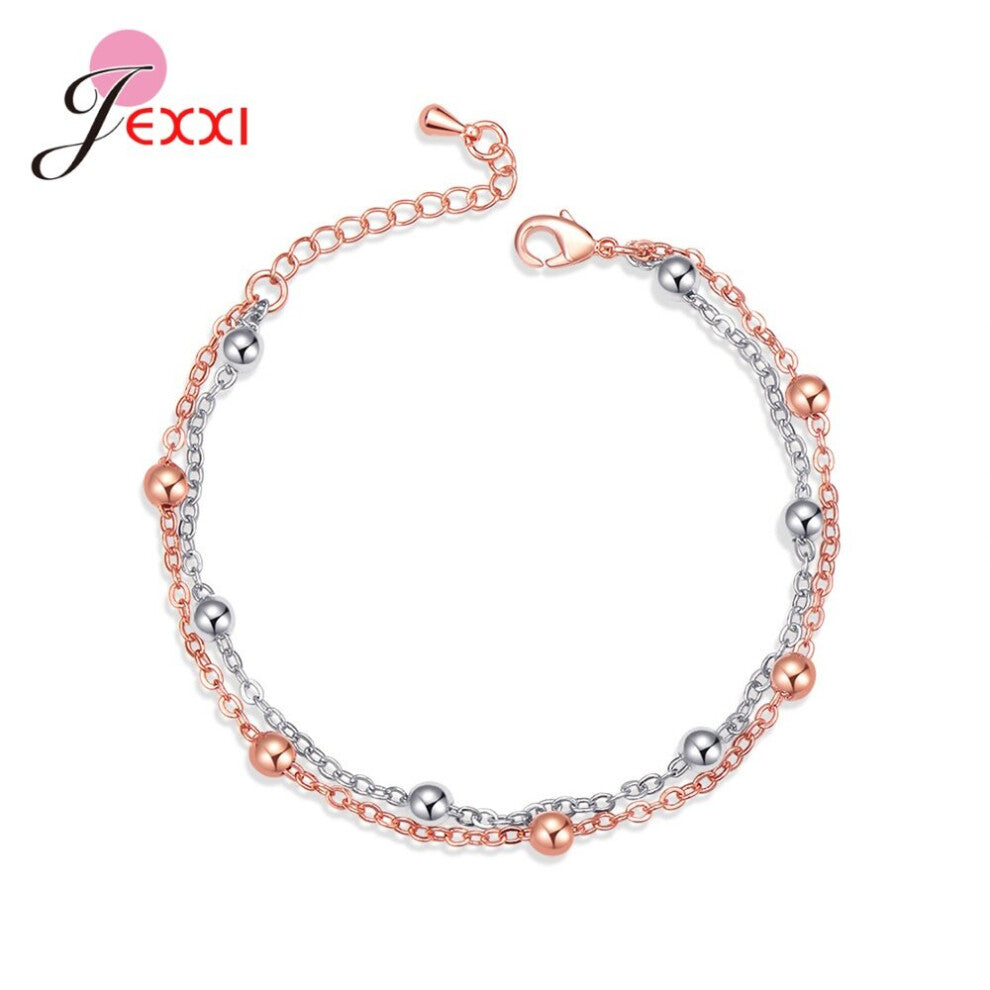Double Chains 925 Sterling Silver Charm Bracelets-Bangles For Women-Girls Wedding-Engagement Party Jewelry