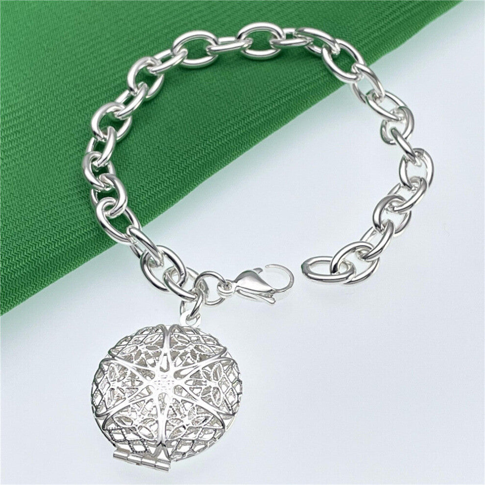 Hot fine 925 sterling Silver Vintage round photo frame pendant Bracelets for Women party wedding Jewelry Christmas
