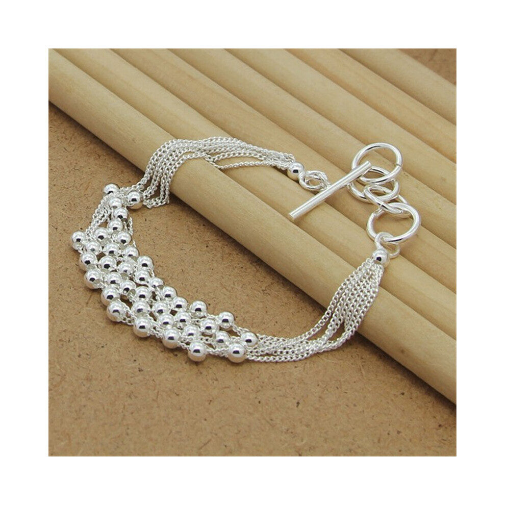 Style 925 Sterling Silver Bracelet TO Buckle Glossy Beads Multi-Line Bracelet For Women Charm Jewelry