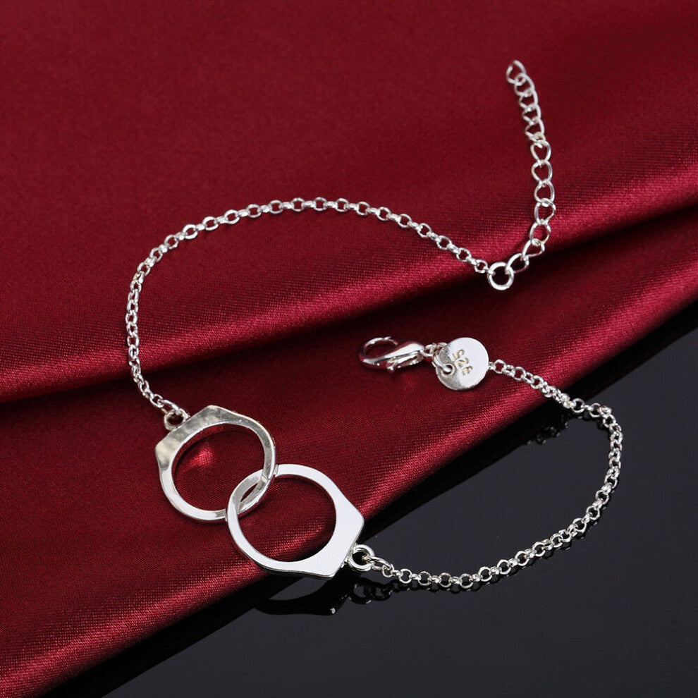 pure 925 Sterling Silver Bracelets Handcuffs Chain Women Men Wedding Jewelry lady