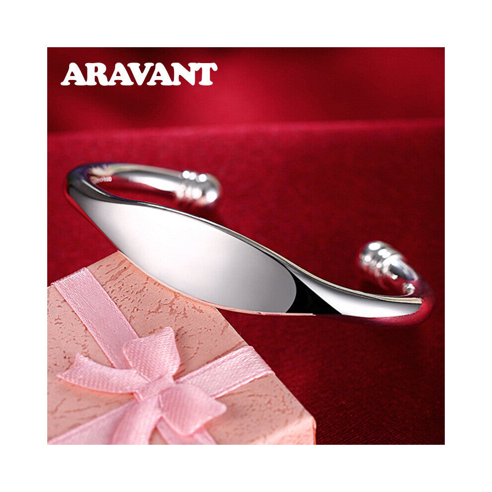 925 Silver Open Smooth Double Beads Cuff Bracelets&Bangles For Women Wedding Silver Jewelry