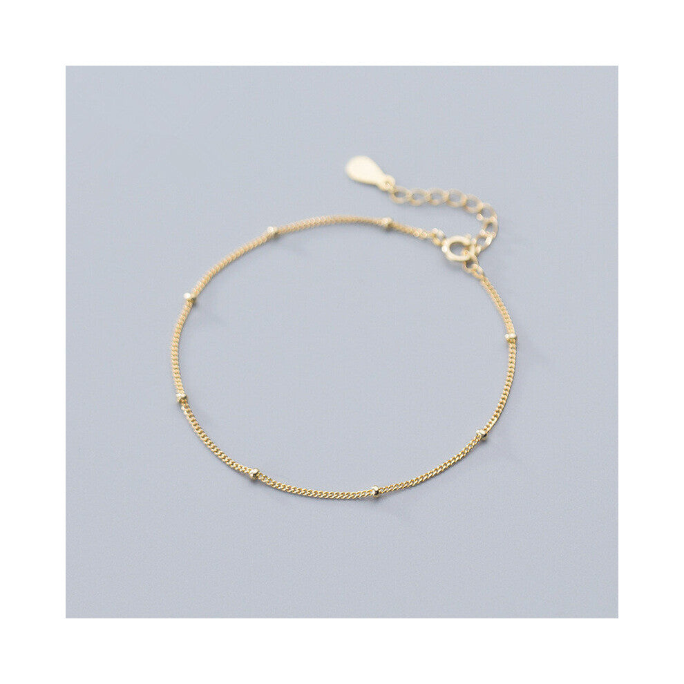 Minimalist Round Bead Link Chain Charm Bracelet&Bangle for Women 925 Sterling Silver Jewelry Gift