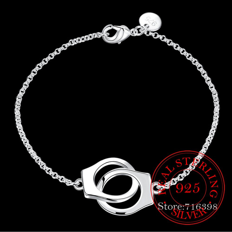 925 Sterling Silver Bracelet Handcuffs Shaped Charm Bracelets & Bangles Chains For Men and Women Fine Jewelry Party Gift