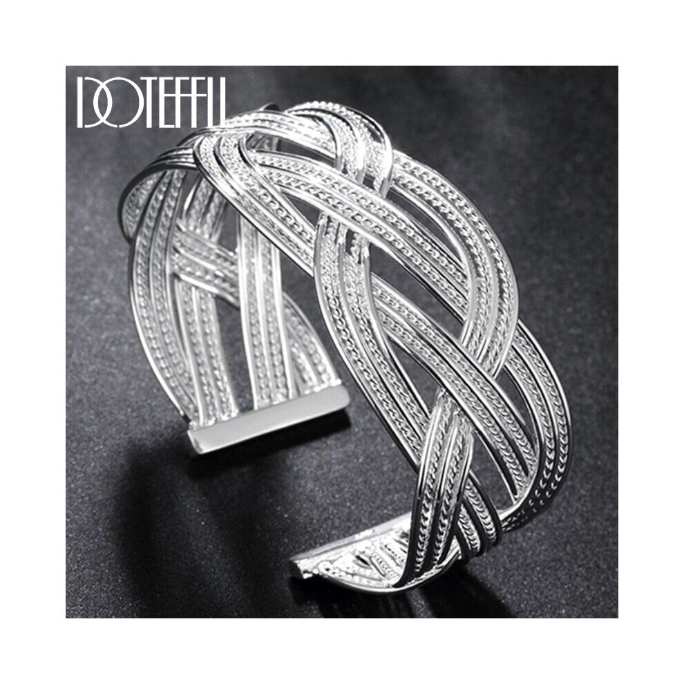 925 Sterling Silver Intertwined Cross Bangle Bracelet For Woman Man Wedding Engagement Charm Party Jewelry