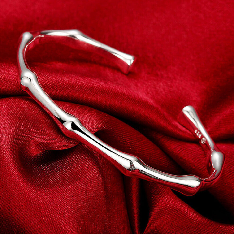 925 Silver Bangle Bamboo Joint Open Bracelet&Bangles For Women Men Charm Jewelry
