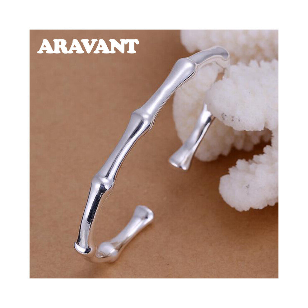 925 Silver Bamboo Open Cuff Bracelets&Bangles For Women Jewelry