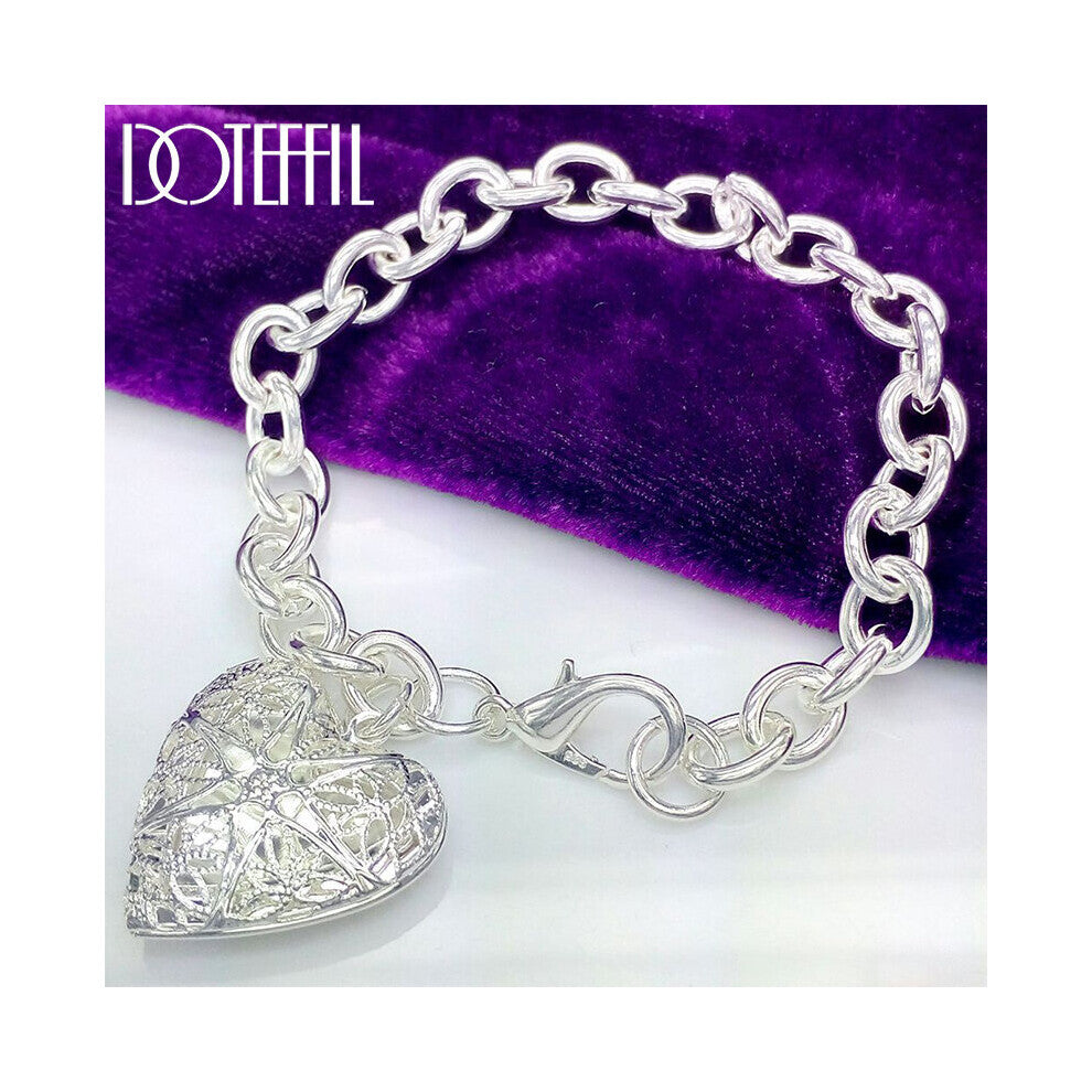 925 Sterling Silver Heart Photo Frame Pendant Bracelet For Women Charm Wedding Engagement Party Jewelry