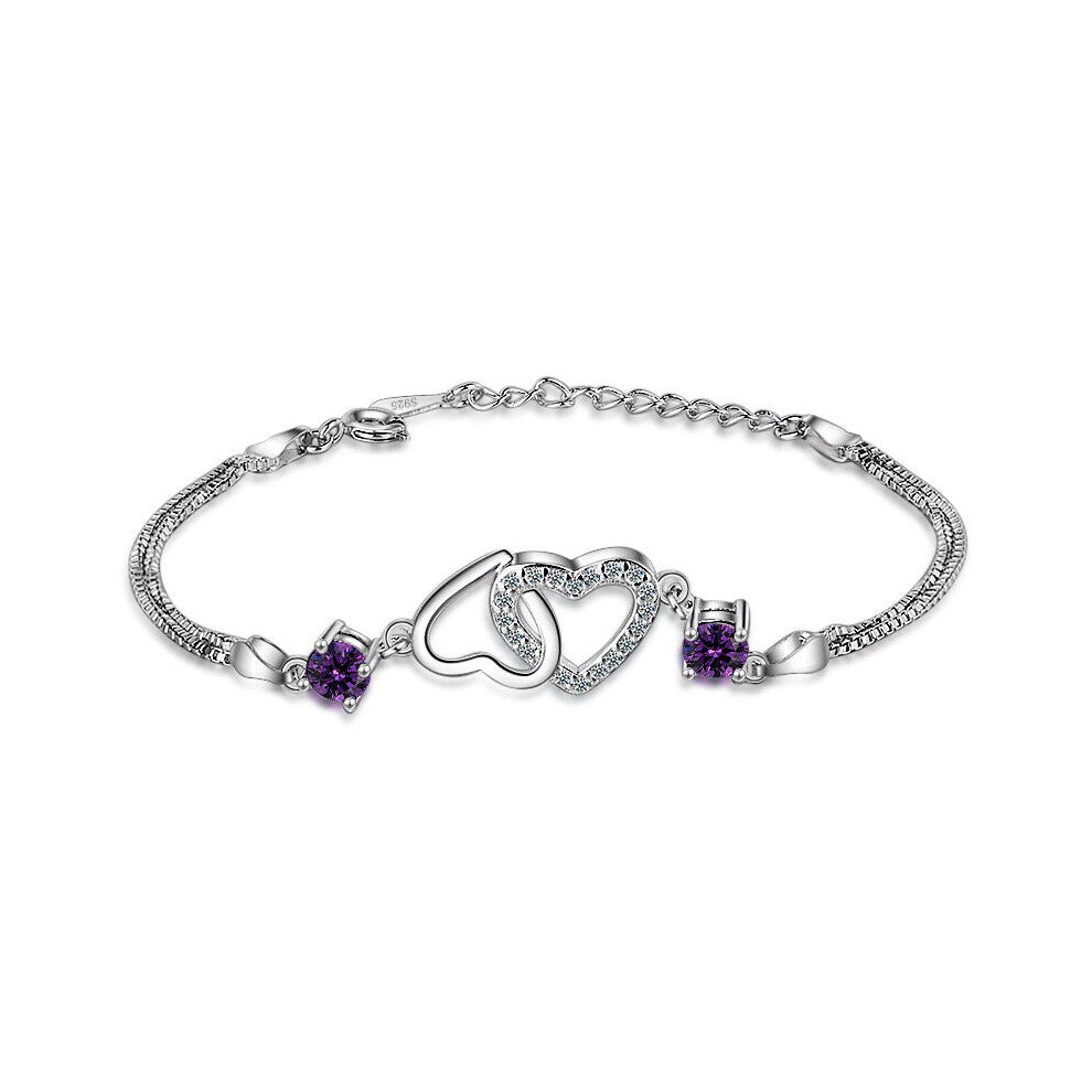 Fresh Love Heart 925 Sterling Plata CZ Crystal Bracelets&Bangles For Women Wedding Engagement Jewelry