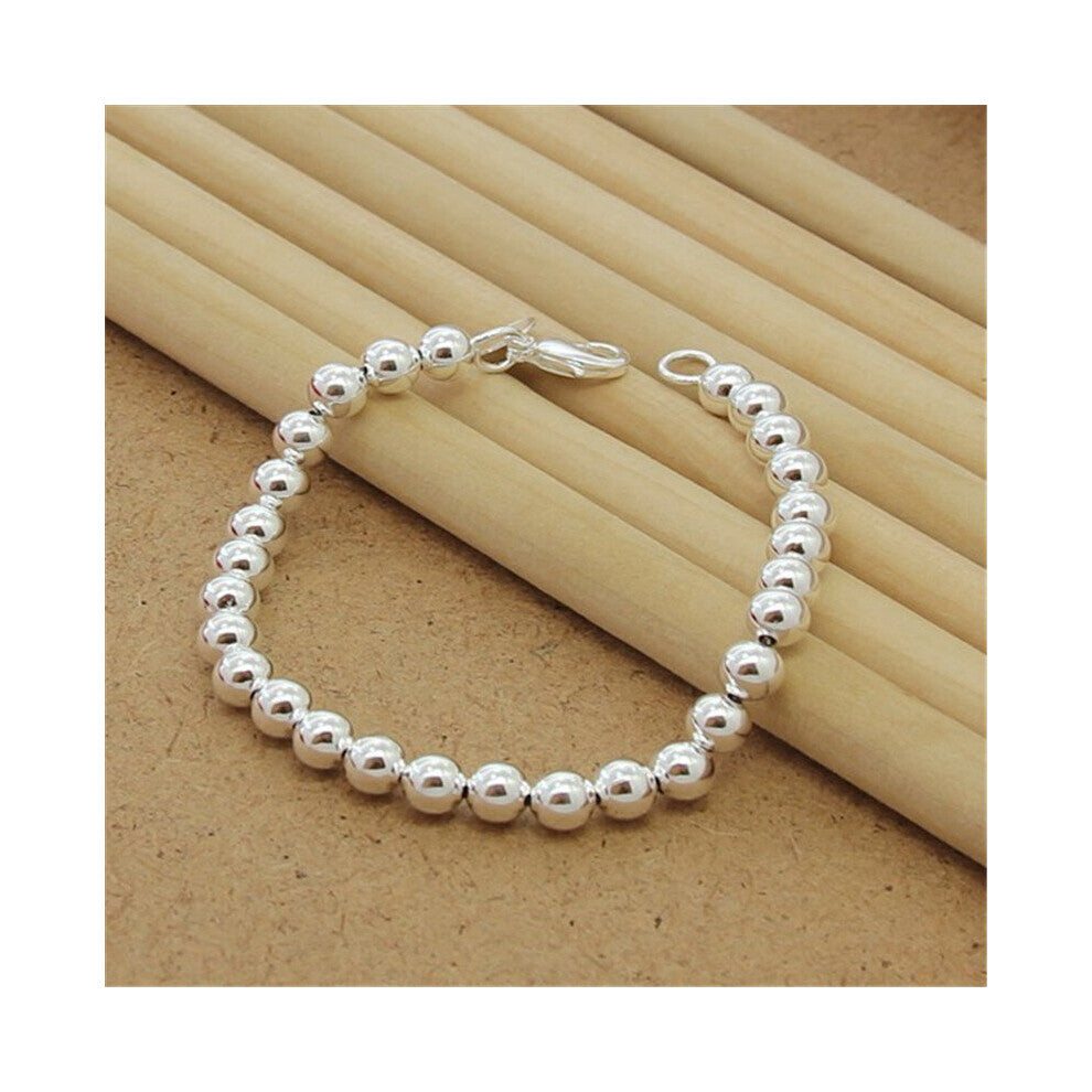 925 Sterling Silver Bracelet 6-8-10MM Glossy Bead Bracelet For Woman Charm Jewelry Gift