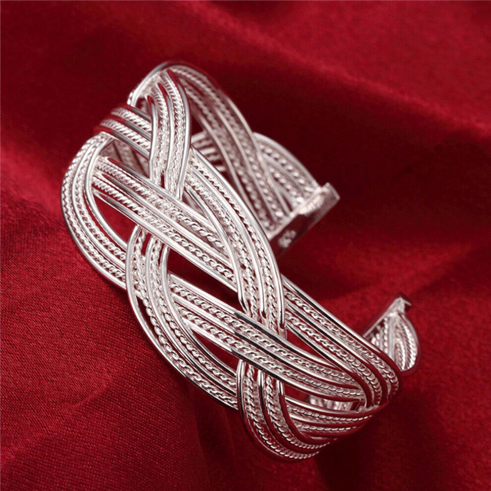 925 Sterling Silver Intertwined Bangle Charm Bracelet For Women Accessories Party Jewelry GaaBou