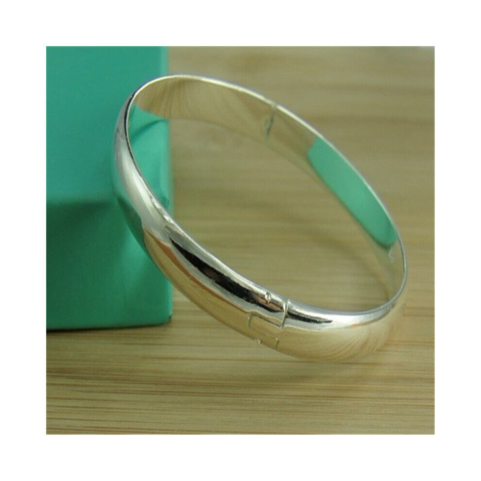 925 Sterling Silver Bracelet Glossy Open Bangle Jewelry Gift