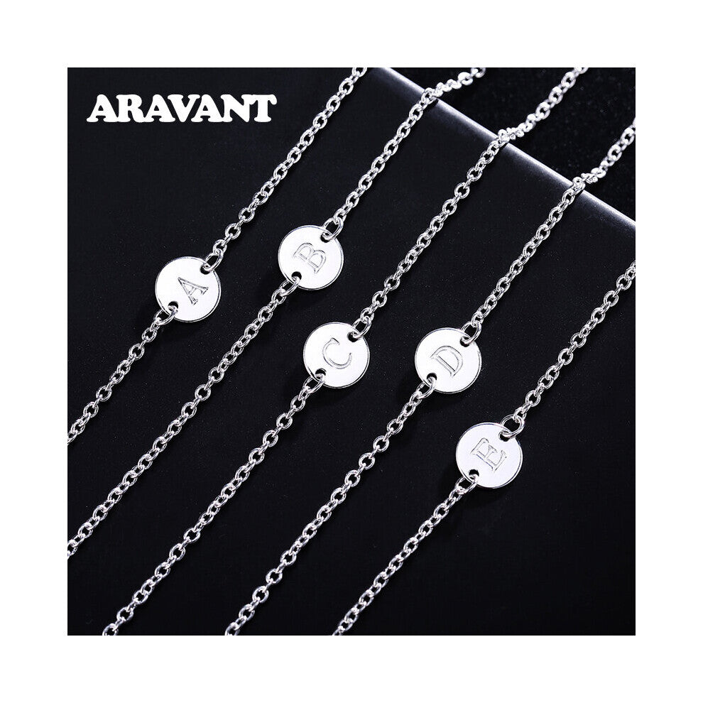 925 Silver A-Z Letter Bracelets&Bangles For Women Silver Chain Link Jewelry Accessories