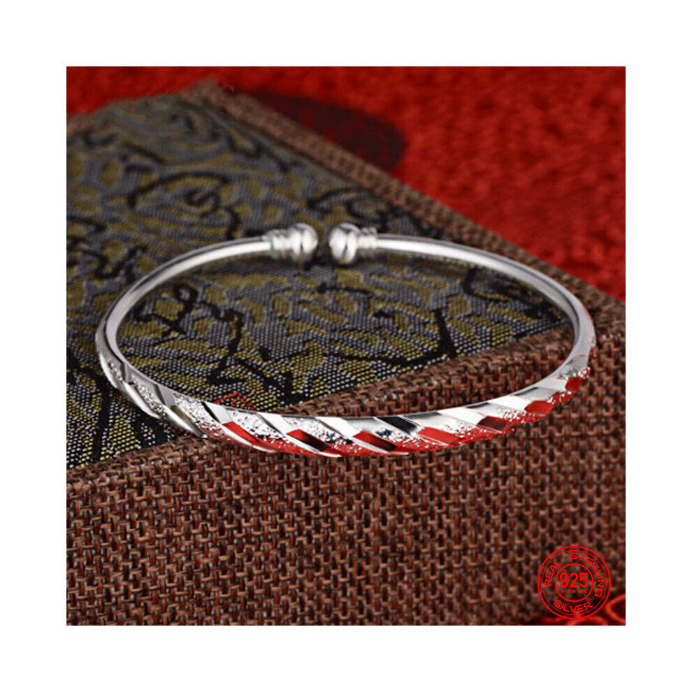 925 Sterling Silver Open Cuff Bracelet&Bangle For Women Wedding Jewelry