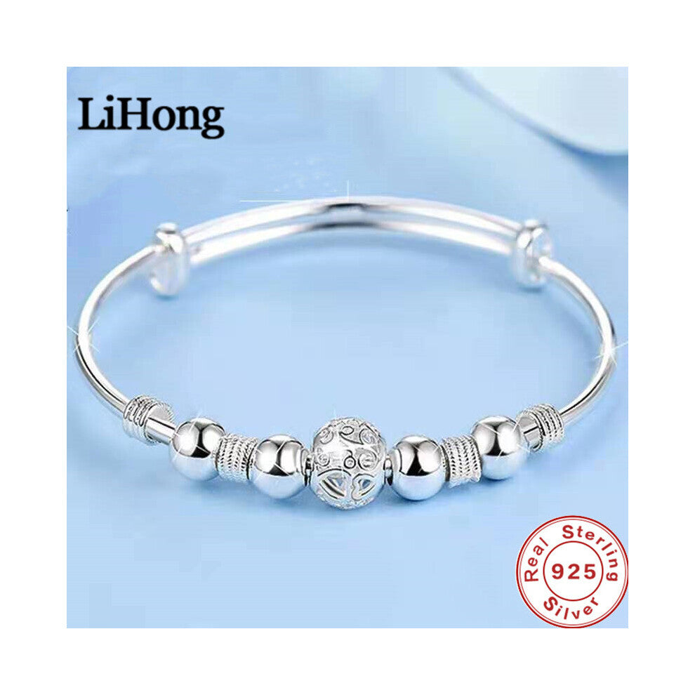 925 Sterling Silver Bangle Lucky Beads Bracelet Cuffs For A Woman's Engagement Jewelry Gift