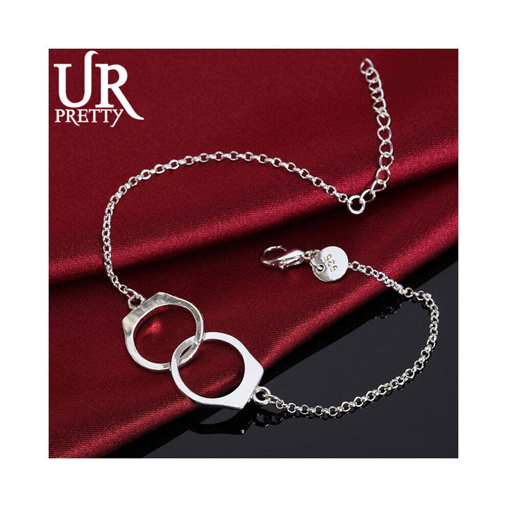 925 Sterling Silver Handcuffs Chain Bracelet For Women Wedding Party Engagement Charm Jewelry