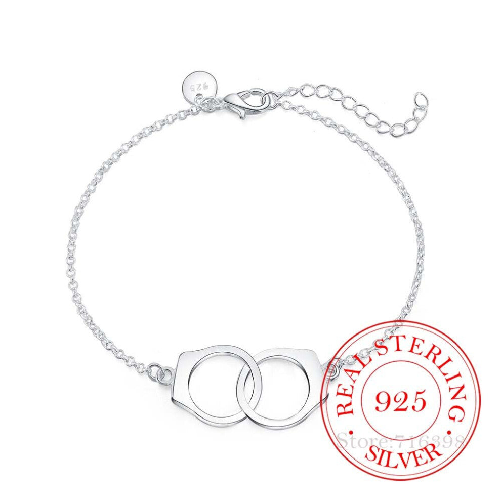 925 Sterling Silver Bracelet Handcuffs Shaped Charm Bracelets & Bangles Chains For Men and Women Fine Jewelry Party Gift